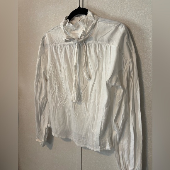 Mango | White Blouse with Tie Neck | Size Large - Picture 2 of 5
